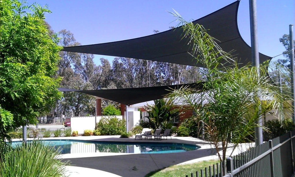 Shade Sails over swimmimg pool in caravan park